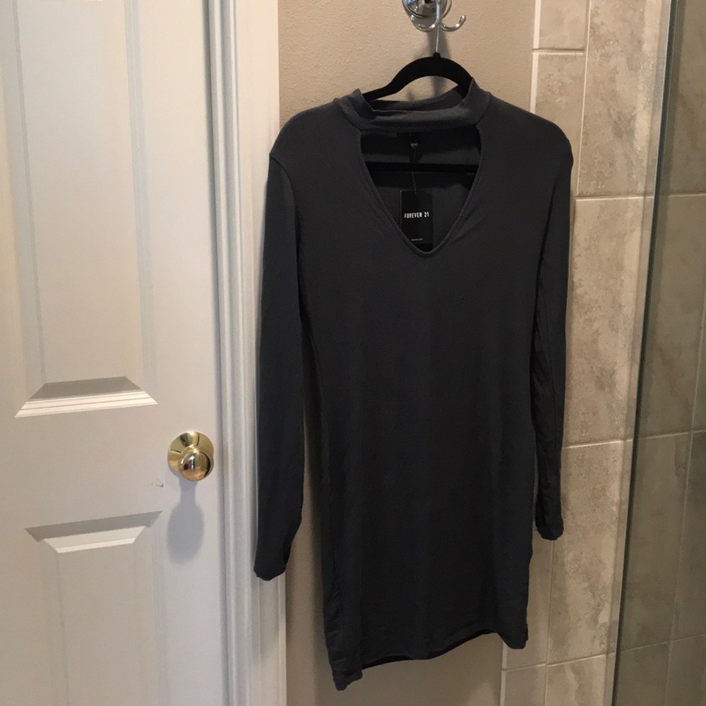 NWT dark grey choker collar body con dress
